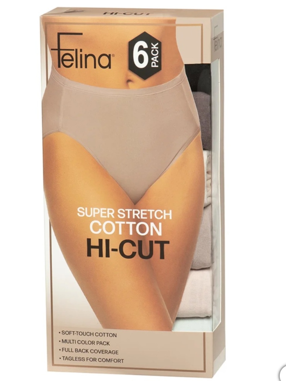 NWT Felina Women's Cotton Hi-Cut, 6-pack Size US XL